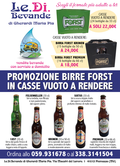 PROMOZIONE AUTUNNO 2021 BIRRA FORST (vuoto a rendere)